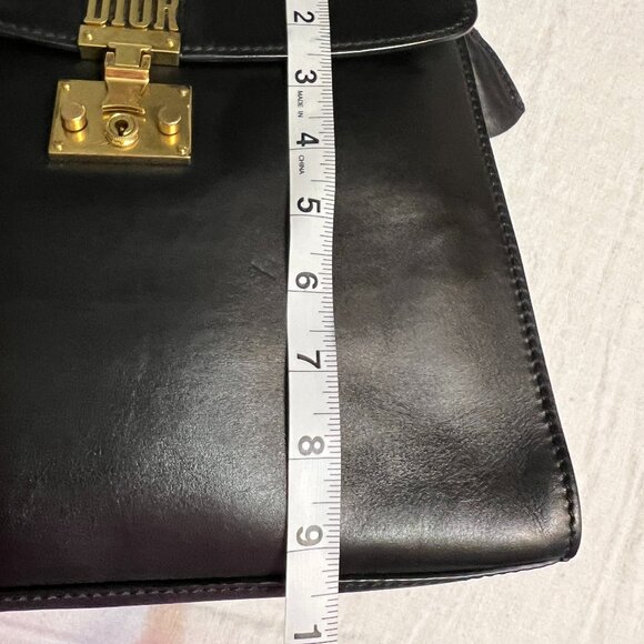 Vintage Christian Dior Black Leather Top Handle Bag – Lock & Key, Made in France - Picture 13 of 14